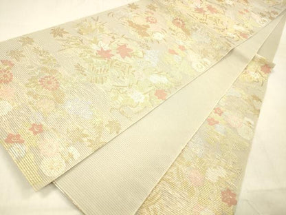 平和屋着物＊夏物 六通柄 本袋帯 草花文 金銀糸 正絹 逸品 DABB3273cm