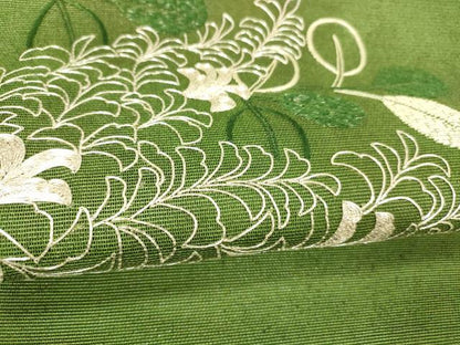 平和屋着物＊夏物 六通柄袋帯 駒刺繍 草葉文 正絹 逸品 DABB3278cm