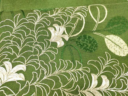 平和屋着物＊夏物 六通柄袋帯 駒刺繍 草葉文 正絹 逸品 DABB3278cm