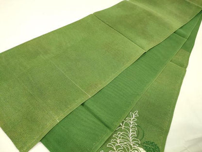 平和屋着物＊夏物 六通柄袋帯 駒刺繍 草葉文 正絹 逸品 DABB3278cm