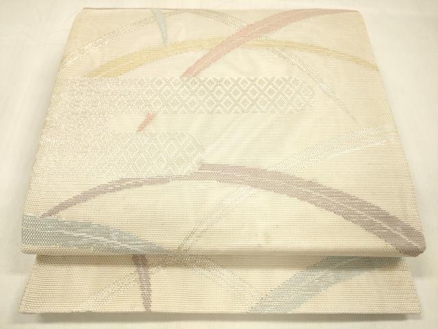 平和屋着物＊夏物 六通柄袋帯 草葉文 銀糸 正絹 逸品 DABB3279cm