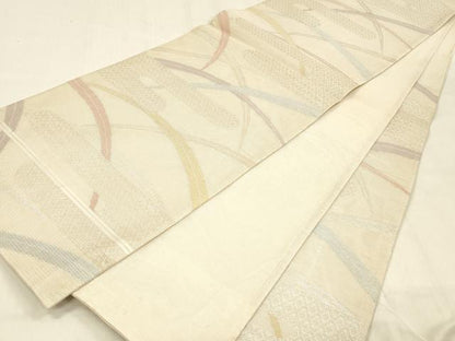 平和屋着物＊夏物 六通柄袋帯 草葉文 銀糸 正絹 逸品 DABB3279cm