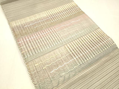平和屋着物＊夏物　絽綴れ　八寸名古屋帯　横段文　正絹　逸品　DABB3280cm