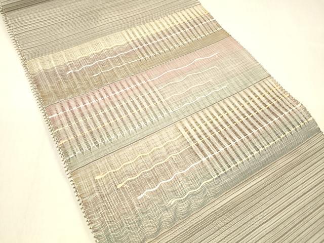 平和屋着物＊夏物　絽綴れ　八寸名古屋帯　横段文　正絹　逸品　DABB3280cm
