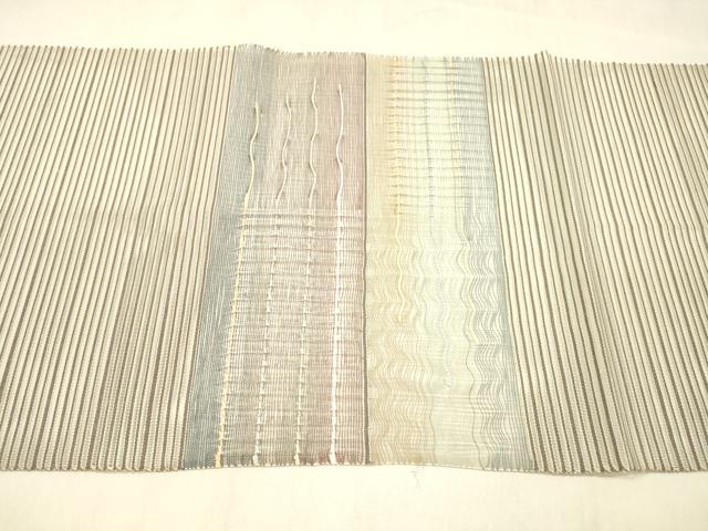 平和屋着物＊夏物　絽綴れ　八寸名古屋帯　横段文　正絹　逸品　DABB3280cm