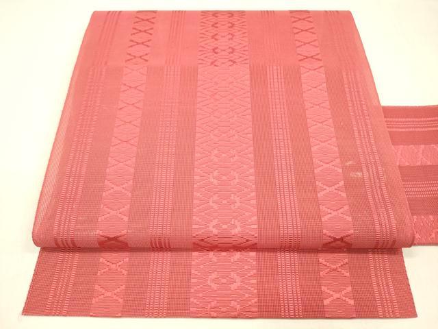 平和屋着物＊夏物 本場筑前博多織 八寸名古屋帯 紗献上 赤紅色 正絹 逸品 DABB3282cm