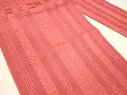 平和屋着物＊夏物 本場筑前博多織 八寸名古屋帯 紗献上 赤紅色 正絹 逸品 DABB3282cm