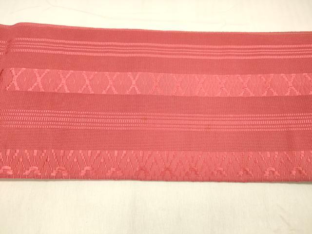 平和屋着物＊夏物 本場筑前博多織 八寸名古屋帯 紗献上 赤紅色 正絹 逸品 DABB3282cm