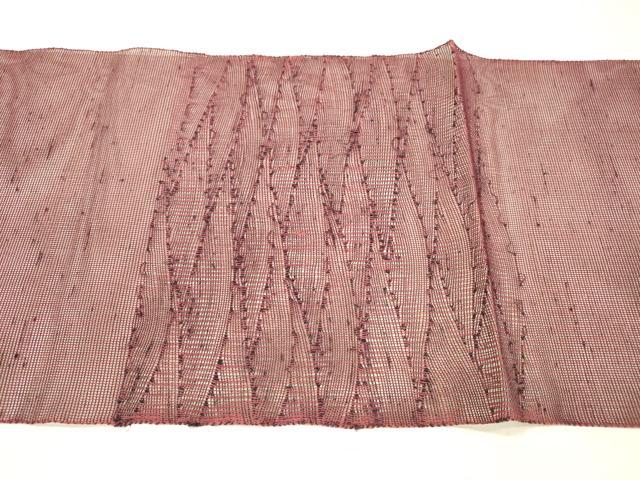平和屋着物＊夏物 八寸名古屋帯 流水文 暗紅色 正絹 逸品 DABB3283cm