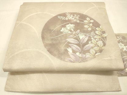 平和屋着物＊夏物 九寸名古屋帯 草花丸文 金銀糸 正絹 逸品 DABB3284cm