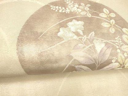 平和屋着物＊夏物 九寸名古屋帯 草花丸文 金銀糸 正絹 逸品 DABB3284cm