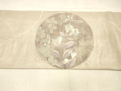 平和屋着物＊夏物 九寸名古屋帯 草花丸文 金銀糸 正絹 逸品 DABB3284cm