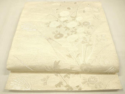 平和屋着物＊夏物 全通柄 本袋帯 草花文 銀糸 正絹 逸品 DABB3287cm