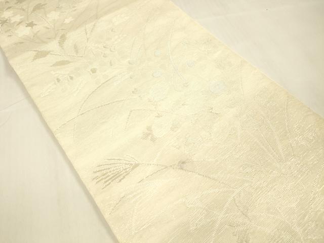 平和屋着物＊夏物 全通柄 本袋帯 草花文 銀糸 正絹 逸品 DABB3287cm