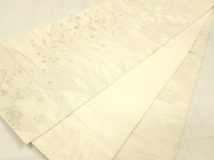 平和屋着物＊夏物 全通柄 本袋帯 草花文 銀糸 正絹 逸品 DABB3287cm