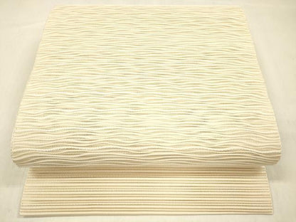平和屋着物＊夏物 絽綴れ 八寸名古屋帯 よろけ縞 肌色 正絹 逸品 DABB3288cm