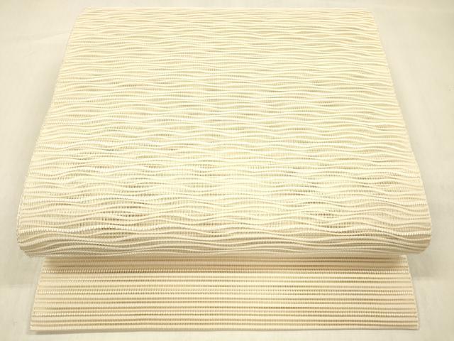 平和屋着物＊夏物 絽綴れ 八寸名古屋帯 よろけ縞 肌色 正絹 逸品 DABB3288cm