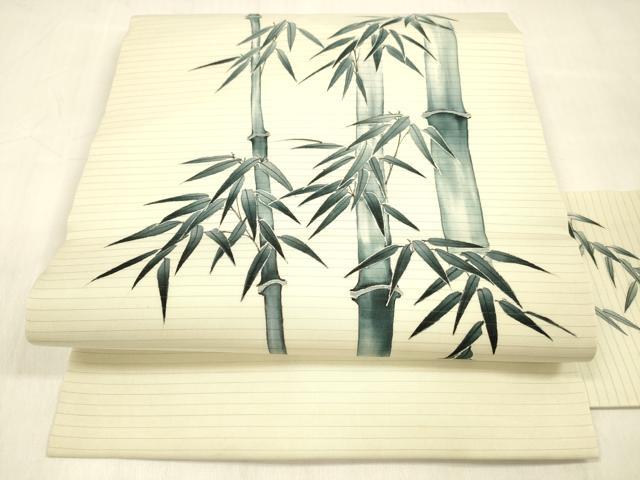 平和屋着物＊夏物 絽塩瀬 九寸名古屋帯 手描き 笹竹文 正絹 逸品 DABB3294cm