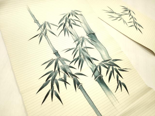 平和屋着物＊夏物 絽塩瀬 九寸名古屋帯 手描き 笹竹文 正絹 逸品 DABB3294cm