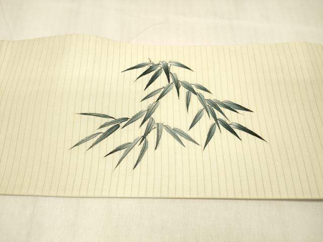 平和屋着物＊夏物 絽塩瀬 九寸名古屋帯 手描き 笹竹文 正絹 逸品 DABB3294cm