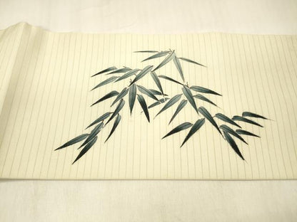 平和屋着物＊夏物 絽塩瀬 九寸名古屋帯 手描き 笹竹文 正絹 逸品 DABB3294cm