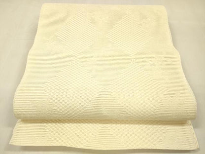 平和屋着物＊夏物 八寸名古屋帯 花菱文 鳥の子色 DABB3295cm