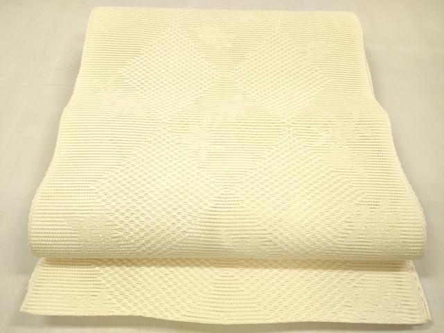 平和屋着物＊夏物 八寸名古屋帯 花菱文 鳥の子色 DABB3295cm