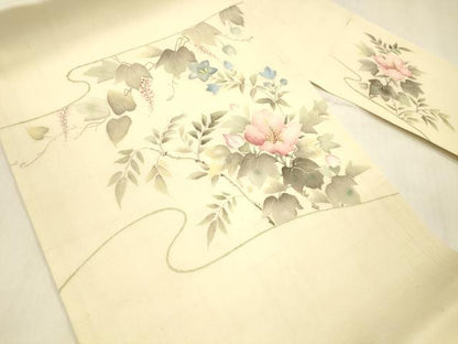平和屋着物＊夏物 九寸名古屋帯 手描き 草花文 藤花房 正絹 逸品 DABB3297cm