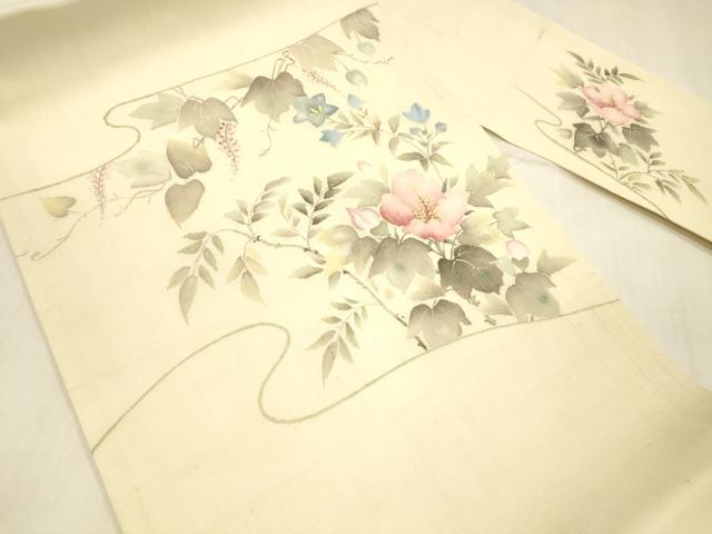 平和屋着物＊夏物 九寸名古屋帯 手描き 草花文 藤花房 正絹 逸品 DABB3297cm