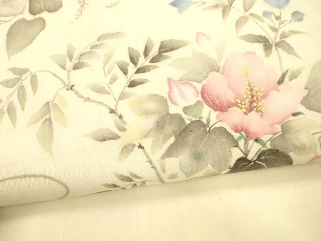 平和屋着物＊夏物 九寸名古屋帯 手描き 草花文 藤花房 正絹 逸品 DABB3297cm