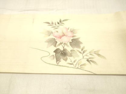 平和屋着物＊夏物 九寸名古屋帯 手描き 草花文 藤花房 正絹 逸品 DABB3297cm