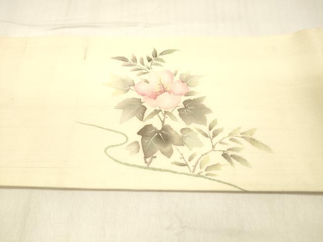 平和屋着物＊夏物 九寸名古屋帯 手描き 草花文 藤花房 正絹 逸品 DABB3297cm