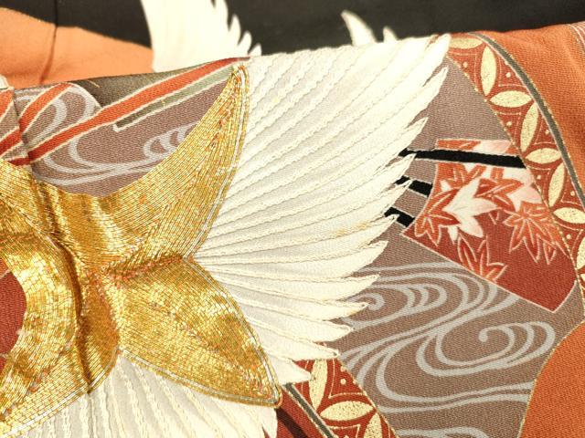 平和屋着物■豪華黒留袖 駒刺繍 流水飛鶴草花文 暈し染め 金銀彩 正絹 逸品 DABB3301cm