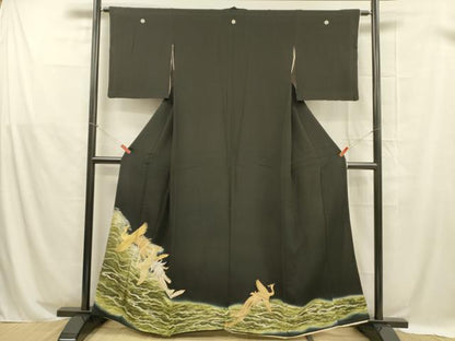平和屋着物■豪華黒留袖　刺繍　流水鳳凰文　正絹　逸品　DABB3302cm