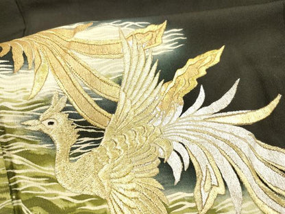 平和屋着物■豪華黒留袖　刺繍　流水鳳凰文　正絹　逸品　DABB3302cm