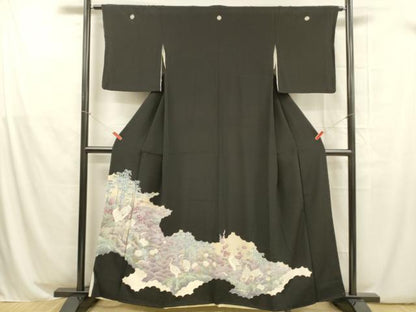 平和屋着物■豪華黒留袖 駒刺繍 群鶴笹竹梅文 正絹 逸品 DABB3336cm