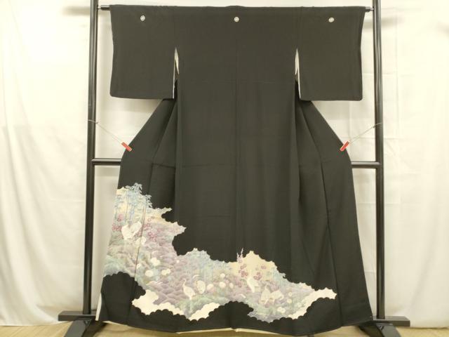 平和屋着物■豪華黒留袖 駒刺繍 群鶴笹竹梅文 正絹 逸品 DABB3336cm