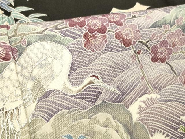 平和屋着物■豪華黒留袖 駒刺繍 群鶴笹竹梅文 正絹 逸品 DABB3336cm