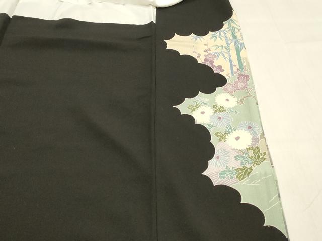 平和屋着物■豪華黒留袖 駒刺繍 群鶴笹竹梅文 正絹 逸品 DABB3336cm