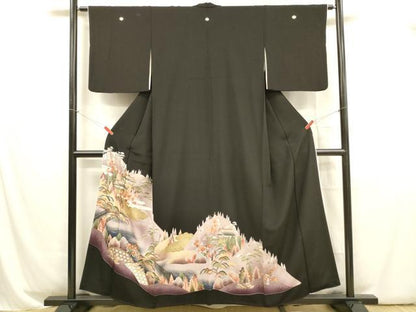 平和屋着物■豪華黒留袖 駒刺繍 風景文 金彩 正絹 逸品 DABB3337cm