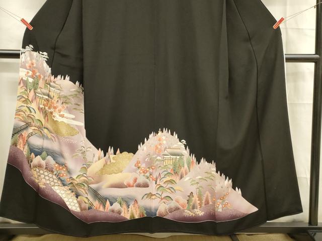 平和屋着物■豪華黒留袖 駒刺繍 風景文 金彩 正絹 逸品 DABB3337cm