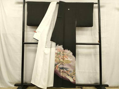 平和屋着物■豪華黒留袖 駒刺繍 風景文 金彩 正絹 逸品 DABB3337cm