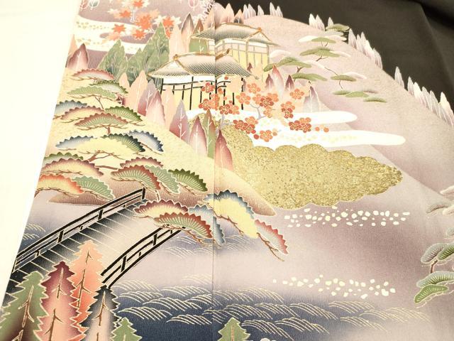 平和屋着物■豪華黒留袖 駒刺繍 風景文 金彩 正絹 逸品 DABB3337cm