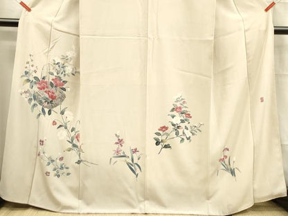 平和屋着物■訪問着　友禅　作家物　草花文　正絹　逸品　DABB3346cm