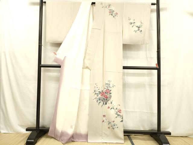 平和屋着物■訪問着　友禅　作家物　草花文　正絹　逸品　DABB3346cm