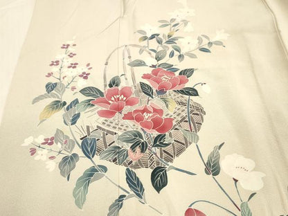 平和屋着物■訪問着　友禅　作家物　草花文　正絹　逸品　DABB3346cm
