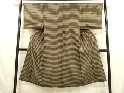 平和屋着物■男性 紬 横段幾何学文 正絹 逸品 DABB3348cm