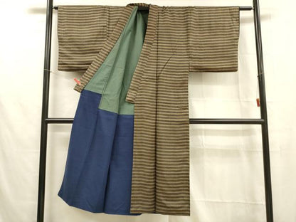 平和屋着物■男性 紬 横段幾何学文 正絹 逸品 DABB3348cm