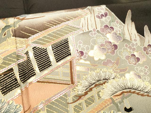 平和屋着物■豪華黒留袖　駒刺繍　風景文　松竹梅　金彩　正絹　逸品　DABB3354cm