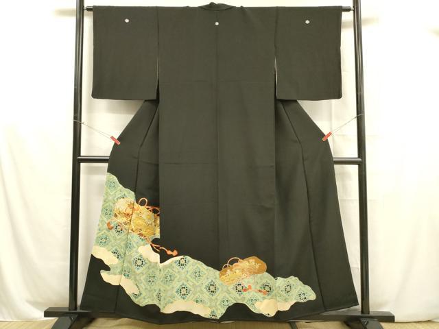 平和屋着物■豪華黒留袖 文箱草花文 金彩 駒刺繍 正絹 逸品 DABB3356cm